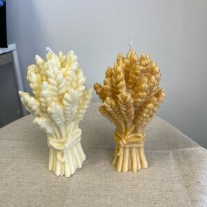 Elegant Wheat Sheaf Candle Pair - Cream and Gold